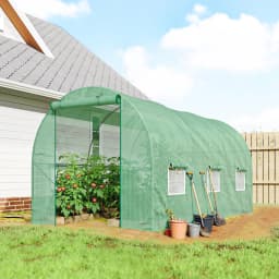 Walk-In Tunnel Greenhouse with Roll-Up Front Door and Six-Sided Windows