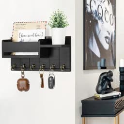 Wooden Wall Mounted Key Holder with 6 Hooks Storage Shelf Multifunctional Mail Sorter Entryway Organizer Rack Decorative Key Hanger for Hallway Door Living Room Space Saving Home Decor Accessories