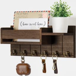 Wooden Wall Mounted Key Holder with 6 Hooks Storage Shelf Multifunctional Mail Sorter Entryway Organizer Rack Decorative Key Hanger for Hallway Door Living Room Space Saving Home Decor Accessories
