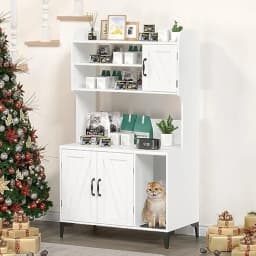 Garvee Cat Litter Box Enclosure Hidden Litter Box Cabinet Furniture with Cat Litter Mat Pad Storage Layer and Indoor Cat House for Hallway Bedroom and Living Room