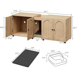 Garvee Multi-Functional Hidden Cat Litter Box Enclosure Furniture for 2 Cats, Rattan Doors, Storage End Table/TV Stand for Indoor Living Room or Bedroom 