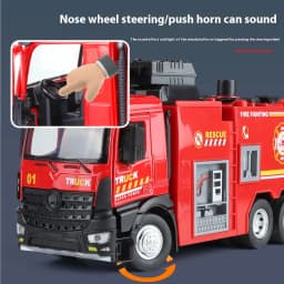 Large Water-Squirt Fire Water Tank Truck Model Metal Die-Cast Front Wheel Steering Children's Toy Car Ornaments Halloween Gift