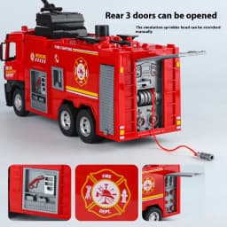 Large Water-Squirt Fire Water Tank Truck Model Metal Die-Cast Front Wheel Steering Children's Toy Car Ornaments Halloween Gift