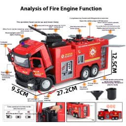Large Water-Squirt Fire Water Tank Truck Model Metal Die-Cast Front Wheel Steering Children's Toy Car Ornaments Halloween Gift