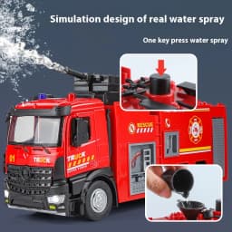 Large Water-Squirt Fire Water Tank Truck Model Metal Die-Cast Front Wheel Steering Children's Toy Car Ornaments Halloween Gift