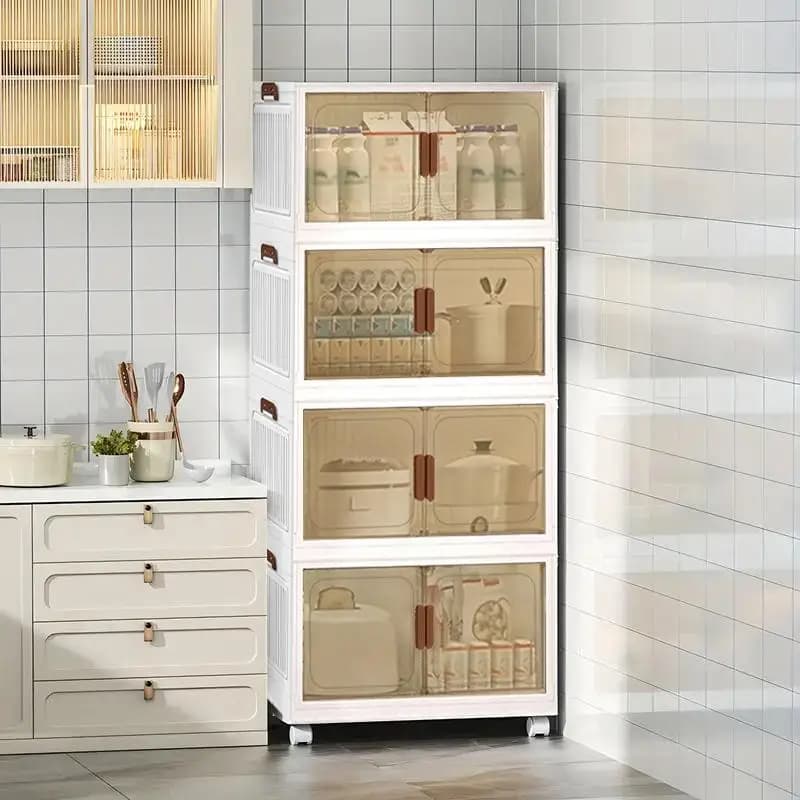 19.6inch Collapsible Plastic Storage Box with Lid Stackable Multi-Layer Organizer Bins 2-5 Tiers Space-Saving Foldable Container Kitchenware for Home Bedroom Kitchen Food Preserving Study Decluttering