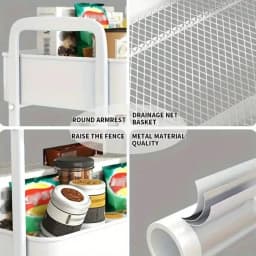 3-Tier Metal Rolling Utility Cart With Handle, Multi-Functional Storage Trolley For Office, Living Room, Kitchen, Movable Storage Organizer With 360° Wheels