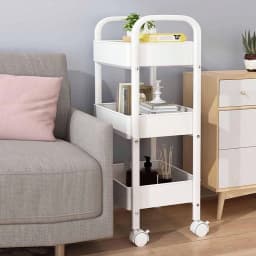 3-Tier Metal Rolling Utility Cart With Handle, Multi-Functional Storage Trolley For Office, Living Room, Kitchen, Movable Storage Organizer With 360° Wheels