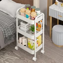 3-Tier Metal Rolling Utility Cart With Handle, Multi-Functional Storage Trolley For Office, Living Room, Kitchen, Movable Storage Organizer With 360° Wheels