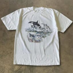Unisex Beach Ocean‑Lovers Casual Tops 1Pc Crew Neck Short‑Sleeve White Vintage Retro Underwater Sea Creature Orca Dolphin Manta Ray Graphic Print Tees