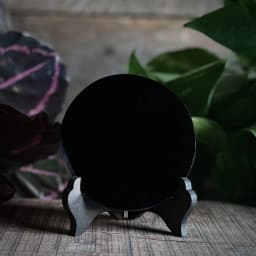 12cm 4.72Inch Polished Black Obsidian Mirror Natural Obsidian Slice Ornament Crystal Stone Gift Home Tabletop Decoration Kawaii Room Decor Accessories