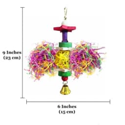 Parakeet Toy for Small and Medium Parrots, Cockatiels, Lovebirds and Finches: Brightly Colored Hanging Toy Made of Rattan, Wood