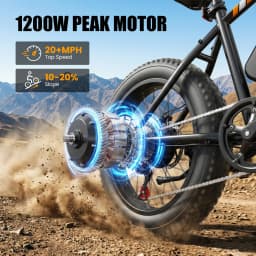 Hopepeak F10 Fat Tire Electric Bike for Adults, 20"×4.0" Fat Tire Electric Mountain Bike, Peak 1200W 48V 10.4Ah,  28MPH 55 Miles  Electric Bicycle, 7-Speed