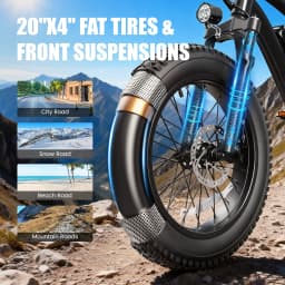 Hopepeak F10 Fat Tire Electric Bike for Adults, 20"×4.0" Fat Tire Electric Mountain Bike, Peak 1200W 48V 10.4Ah,  28MPH 55 Miles  Electric Bicycle, 7-Speed