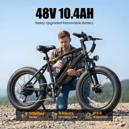 Hopepeak F10 Fat Tire Electric Bike for Adults, 20"×4.0" Fat Tire Electric Mountain Bike, Peak 1200W 48V 10.4Ah,  28MPH 55 Miles  Electric Bicycle, 7-Speed