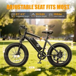 Hopepeak F10 Fat Tire Electric Bike for Adults, 20"×4.0" Fat Tire Electric Mountain Bike, Peak 1200W 48V 10.4Ah,  28MPH 55 Miles  Electric Bicycle, 7-Speed