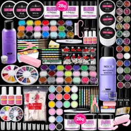 Professional Bulk Nail Art Kit with 500 Tips & 42 Glitters, Acrylic & UV Gel Salon Supplies Set with UV Lamp, Acrylic Liquid Powder, Rhinestone Wheels, Nail Tech Wholesale, Student Refill