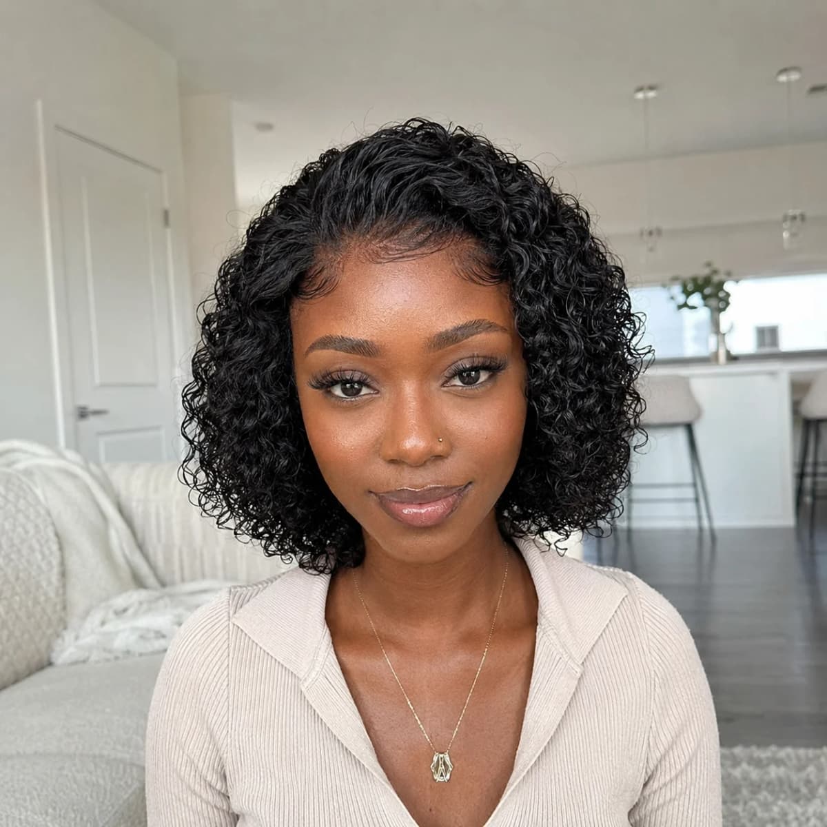TIMOPOL 10 Inch Short Curly Bob Jerry Curly Human Hair Wig 13x4 Lace Front, #1B Natural Black Glueless Wig Pre Plucked Hairline with Baby Hair for Black Women Daily Party