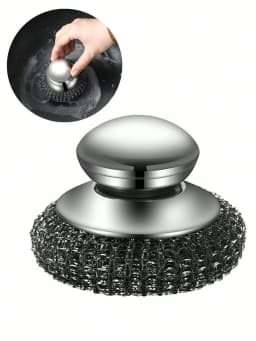 1/2 Pcs Stainless Steel Pot Brush With Handle, Heavy Duty Dish Scrubber Scouring Pad, Steel Wool Cleaning Brush, Suitable For Pots, Pans, Grill, Sink