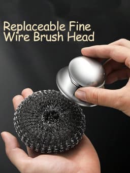 1/2 Pcs Stainless Steel Pot Brush With Handle, Heavy Duty Dish Scrubber Scouring Pad, Steel Wool Cleaning Brush, Suitable For Pots, Pans, Grill, Sink