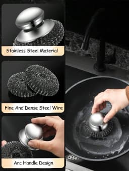 1/2 Pcs Stainless Steel Pot Brush With Handle, Heavy Duty Dish Scrubber Scouring Pad, Steel Wool Cleaning Brush, Suitable For Pots, Pans, Grill, Sink