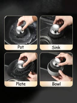 1/2 Pcs Stainless Steel Pot Brush With Handle, Heavy Duty Dish Scrubber Scouring Pad, Steel Wool Cleaning Brush, Suitable For Pots, Pans, Grill, Sink