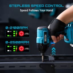Seesii S531 Cordless Impact Driver Kit 21V Max Torque 1590 In-lbs(180 N.m) Impact Driver Set with Two 2.0 Ah Batteries 1/4" Hex Chuck Power Impact Driver w/ 20 Pcs Drill Bits 0-2500 RPM Variable Speed