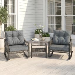 3 Pieces Pe Rattan Rocking Chair Set for Outdoor, Grey