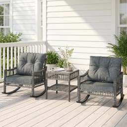3 Pieces Pe Rattan Rocking Chair Set for Outdoor, Grey