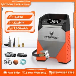 ETENWOLF ZEPHYR S3C 7800mAh Portable Air Compressor Suitable for Cars, Motorcycles, Cycling Balls 100% Duty Cycle Car Tire Inflator
