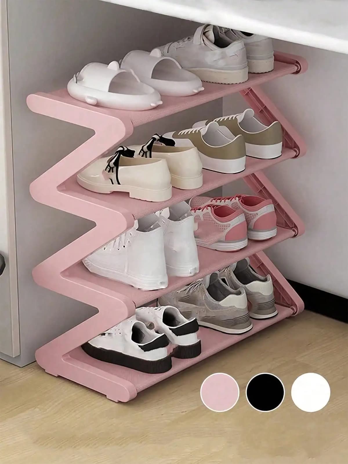 Z-Shaped Shoe Rack Plastic Floor Standing Storage Shelf Multi-Function High Capacity Storage Rack Easy To Assemble Floor Standing Organizer Essential For Home And Dorm Space Saving Applicable For Living Room Bedroom