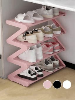 Z-Shaped Shoe Rack Plastic Floor Standing Storage Shelf Multi-Function High Capacity Storage Rack Easy To Assemble Floor Standing Organizer Essential For Home And Dorm Space Saving Applicable For Living Room Bedroom