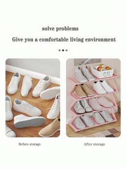 Z-Shaped Shoe Rack Plastic Floor Standing Storage Shelf Multi-Function High Capacity Storage Rack Easy To Assemble Floor Standing Organizer Essential For Home And Dorm Space Saving Applicable For Living Room Bedroom