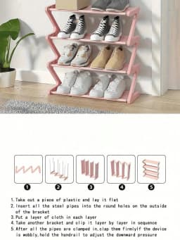 Z-Shaped Shoe Rack Plastic Floor Standing Storage Shelf Multi-Function High Capacity Storage Rack Easy To Assemble Floor Standing Organizer Essential For Home And Dorm Space Saving Applicable For Living Room Bedroom