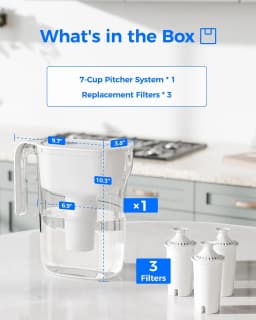 Waterdrop PT-11W 7-Cup Water Filter Pitcher with 3 Filters, White, Can Work with Brita® Water Pitchers & Filters, BPA-Free, Fast Flow, Reduces Chlorine and Lead, Up to 6 Months