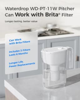 Waterdrop PT-11W 7-Cup Water Filter Pitcher with 3 Filters, White, Can Work with Brita® Water Pitchers & Filters, BPA-Free, Fast Flow, Reduces Chlorine and Lead, Up to 6 Months