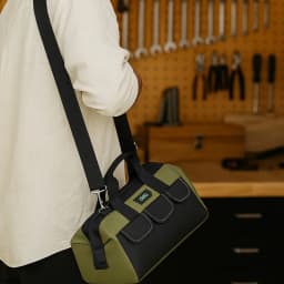 Deli 13 Inch Tool Bag Oxford Cloth Waterproof Double Sided Pockets with Shoulder Strap for Mechanics HVAC Engineers
