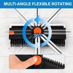 Floor Scrub Brush with Squeegee, Long Handle Tile Scrub Brush, Bathroom Floor Cleaning Brush, Grout Corner Cleaner Tool with Tweezer
