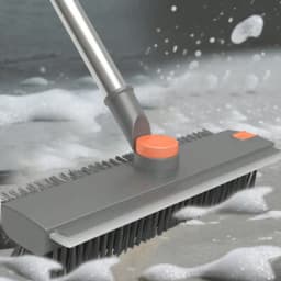 Floor Scrub Brush with Squeegee, Long Handle Tile Scrub Brush, Bathroom Floor Cleaning Brush, Grout Corner Cleaner Tool with Tweezer
