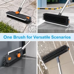 Floor Scrub Brush with Squeegee, Long Handle Tile Scrub Brush, Bathroom Floor Cleaning Brush, Grout Corner Cleaner Tool with Tweezer