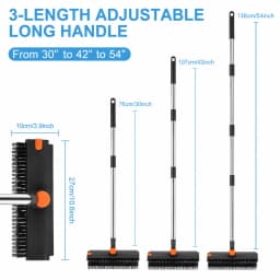 Floor Scrub Brush with Squeegee, Long Handle Tile Scrub Brush, Bathroom Floor Cleaning Brush, Grout Corner Cleaner Tool with Tweezer