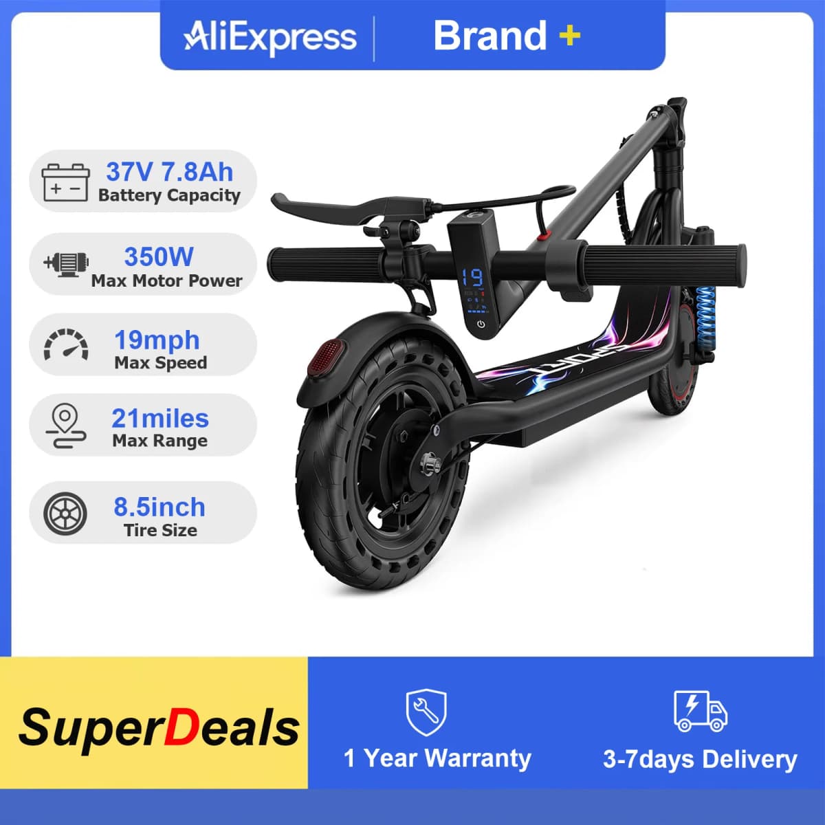 8.5'' Electric Scooter, 350W Powerful Motor & 19MPH Top Speed, 21 Miles Range, Folding E Scooter with Front Suspension for Teens and Adults