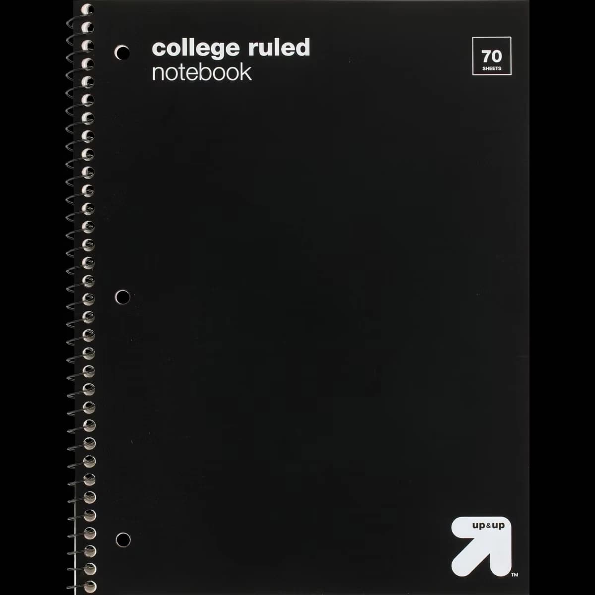 College Ruled Black 1 Subject Flexible Plastic Cover Spiral Notebook  3 Hole Punched, Perforated, 70 Pages