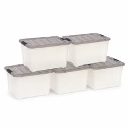40 Qt Plastic Storage Bins with Lids 5‑Pack Stackable Storage Tote Containers Household Organizer for Garage Basement Closet Bedroom Toys Sundries Storage