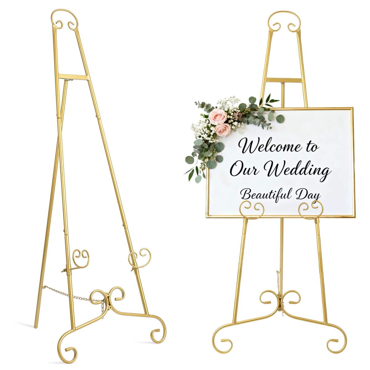Heavy Duty Adjustable Sign Holder Stand, 3-Level Height & Angle Metal Easel for Wedding Welcome Sign, Photo Frame Display with Non-Slip Base for Indoor/Outdoor Events, Art Exhibition, Cafe Promotion