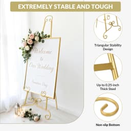 Heavy Duty Adjustable Sign Holder Stand, 3-Level Height & Angle Metal Easel for Wedding Welcome Sign, Photo Frame Display with Non-Slip Base for Indoor/Outdoor Events, Art Exhibition, Cafe Promotion