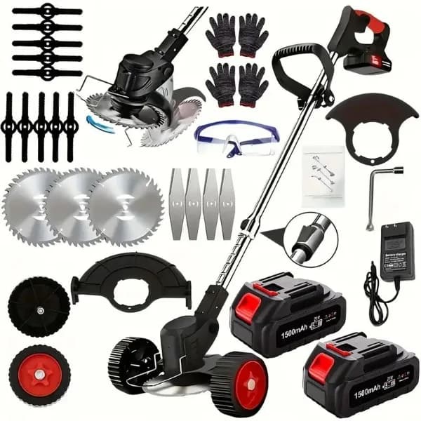 Cordless Electric Weed Wacker Portable Grass Trimmer with 3 Blade Types and 2 High Capacity Batteries Powerful Lawn Mower for Garden Yard Lawn Maintenance with Multiple Accessories