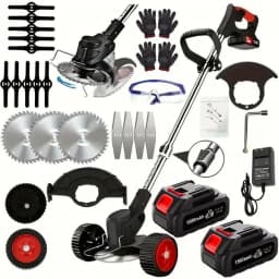 Cordless Electric Weed Wacker Portable Grass Trimmer with 3 Blade Types and 2 High Capacity Batteries Powerful Lawn Mower for Garden Yard Lawn Maintenance with Multiple Accessories