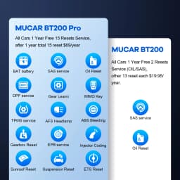 MUCAR BT200 OBD2 Scanner Full System Diagnostic Tools Oil SAS Reset Free Car Code Reader Work with MUCAR App On iOS & Android