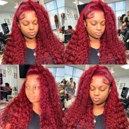TIMOPOL 180% Density Jerry Curly Human Hair Wig, Women’s 13x4 HD Transparent Lace Frontal, Small Knots Design, Burgundy Tone Available in 99J & 4 #